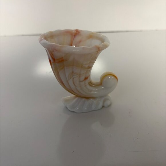 NYC Vogue Merc Milk Glass Slag Orange White Cornucopia Toothpick Holder Vase VTG - Picture 1 of 7